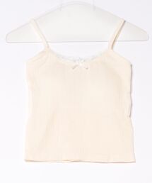 \1枚で主役級の可愛さ!/ レース レイヤード風 リボン リブキャミソール ブラトップ / カップ付き