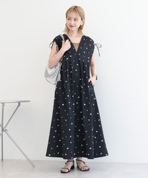 Vネックギャザー切替ワンピース（ワンピース）｜natural couture