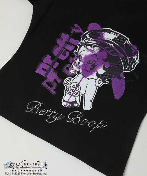 BETTY BOOP(ベティ・ブープ)の「≪Betty Boop(TM)/ベティー ブープ(TM)≫VネックTシャツ(Tシャツ/カットソー・レディース・オフホワイト/ブラック・ONESIZE)」の7枚目の写真