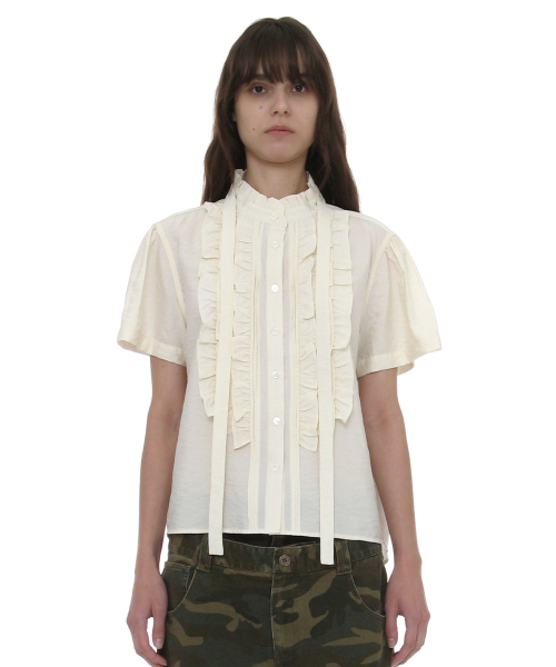 PARTIMENTO WOMEN(パルティメントウィメン)の「スカーフラッフルピンタックブラウス_アイボリー(シャツ/ブラウス・レディース・その他・SMALL/MEDIUM)」の1枚目の写真