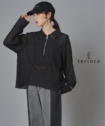 フラッフィーガーゼハーフジップシャツ