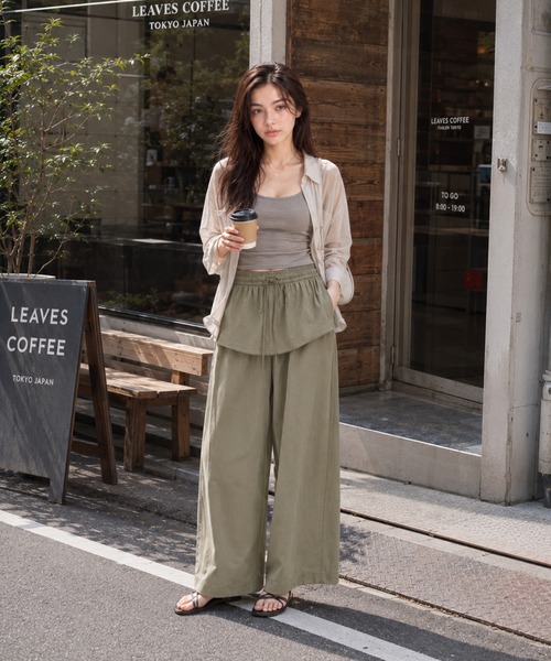 KONVINI(コンビニ)の「【KONVINI select】フリルウエスト ワイドパンツ レディース イージーパンツ バルーンパンツ リラックス 韓国ファッション(その他パンツ・レディース・ブラック/ベージュ/ホワイト/カーキ・FREE)」の11枚目の写真