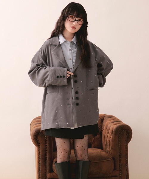 loin nuit(ロワンニュイ)の「nuance button lace jacket / ニュアンスボタンレースジャケット(テーラードジャケット・レディース・ボルドー/キャメル/ブルーグレー/ピンク/グレー/ライトグレー・FREE)」の16枚目の写真