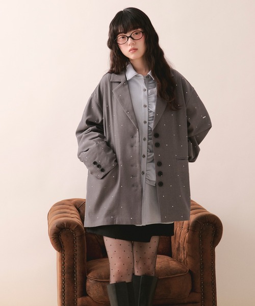 loin nuit(ロワンニュイ)の「nuance button lace jacket / ニュアンスボタンレースジャケット(テーラードジャケット・レディース・ボルドー/キャメル/ブルーグレー/ピンク/グレー/ライトグレー・FREE)」の17枚目の写真