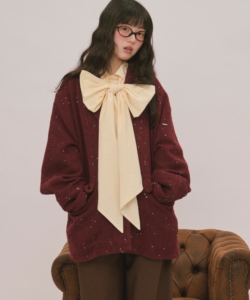 loin nuit(ロワンニュイ)の「nuance button lace jacket / ニュアンスボタンレースジャケット(テーラードジャケット・レディース・ボルドー/キャメル/ブルーグレー/ピンク/グレー/ライトグレー・FREE)」の19枚目の写真