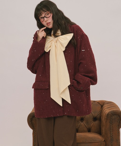 loin nuit(ロワンニュイ)の「nuance button lace jacket / ニュアンスボタンレースジャケット(テーラードジャケット・レディース・ボルドー/キャメル/ブルーグレー/ピンク/グレー/ライトグレー・FREE)」の20枚目の写真