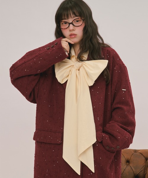 loin nuit(ロワンニュイ)の「nuance button lace jacket / ニュアンスボタンレースジャケット(テーラードジャケット・レディース・ボルドー/キャメル/ブルーグレー/ピンク/グレー/ライトグレー・FREE)」の21枚目の写真
