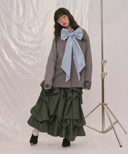loin nuit(ロワンニュイ)の「nuance button lace jacket / ニュアンスボタンレースジャケット(テーラードジャケット・レディース・ボルドー/キャメル/ブルーグレー/ピンク/グレー/ライトグレー・FREE)」の10枚目の写真