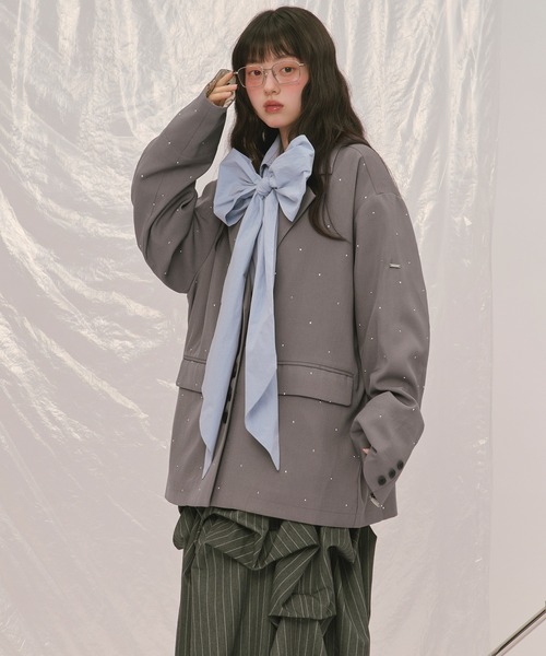 loin nuit(ロワンニュイ)の「nuance button lace jacket / ニュアンスボタンレースジャケット(テーラードジャケット・レディース・ボルドー/キャメル/ブルーグレー/ピンク/グレー/ライトグレー・FREE)」の13枚目の写真