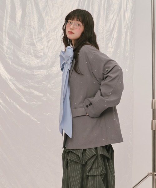 loin nuit(ロワンニュイ)の「nuance button lace jacket / ニュアンスボタンレースジャケット(テーラードジャケット・レディース・ボルドー/キャメル/ブルーグレー/ピンク/グレー/ライトグレー・FREE)」の14枚目の写真