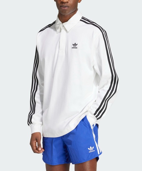 adidas(アディダス)の「アディカラーラグビーポロシャツ / アディダスオリジナルス adidas Originals(ポロシャツ・メンズ・ホワイト・LARGE/MEDIUM/SMALL/X-LARGE/X-SMALL/XX-LARGE/3XL)」の1枚目の写真