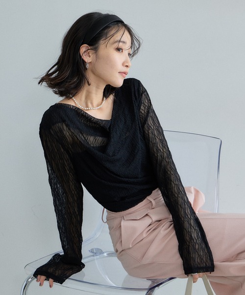 &. NOSTALGIA(アンドドットノスタルジア)の「レースドレープトップス(Tシャツ/カットソー・レディース・オフホワイト/ブラック・M)」の2枚目の写真