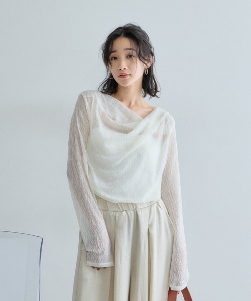&. NOSTALGIA(アンドドットノスタルジア)の「レースドレープトップス(Tシャツ/カットソー・レディース・オフホワイト/ブラック・M)」の5枚目の写真