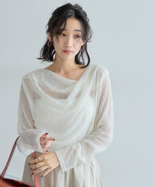 &. NOSTALGIA(アンドドットノスタルジア)の「レースドレープトップス(Tシャツ/カットソー・レディース・オフホワイト/ブラック・M)」の8枚目の写真