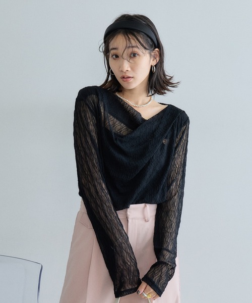 &. NOSTALGIA(アンドドットノスタルジア)の「レースドレープトップス(Tシャツ/カットソー・レディース・オフホワイト/ブラック・M)」の13枚目の写真