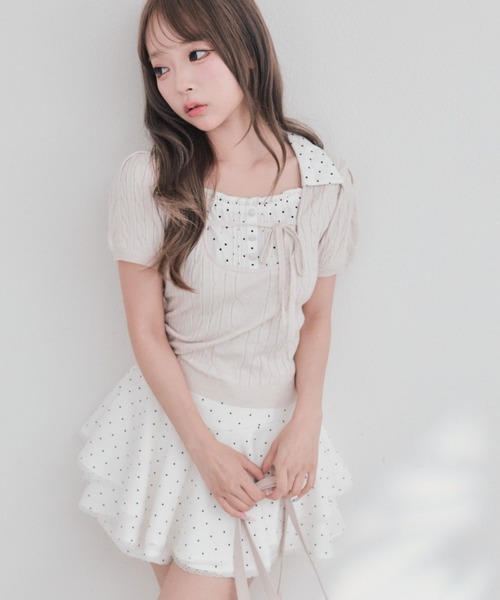 OLIVE des OLIVE(オリーブデオリーブ)の「シャツレイヤードケーブルトップス(ニット/セーター・レディース・ブラック/ブラウン/ピンク/ベージュ系その他・FREE)」の4枚目の写真