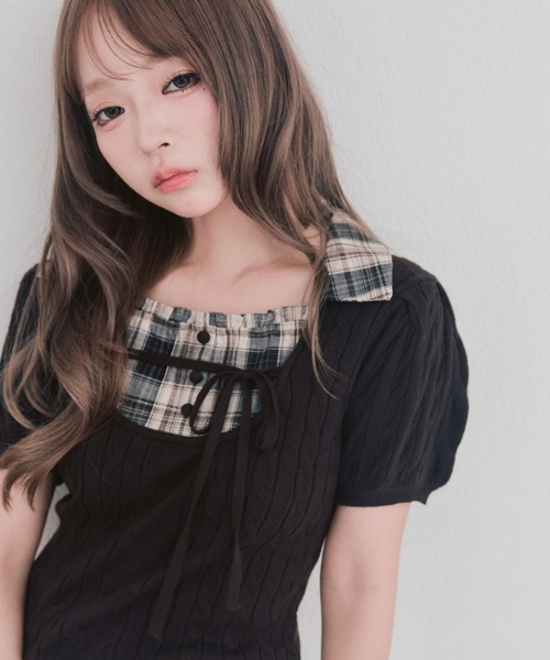 OLIVE des OLIVE(オリーブデオリーブ)の「シャツレイヤードケーブルトップス(ニット/セーター・レディース・ブラック/ブラウン/ピンク/ベージュ系その他・FREE)」の21枚目の写真