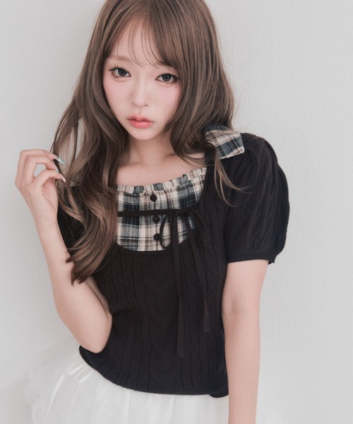 OLIVE des OLIVE(オリーブデオリーブ)の「シャツレイヤードケーブルトップス(ニット/セーター・レディース・ブラック/ブラウン/ピンク/ベージュ系その他・FREE)」の22枚目の写真