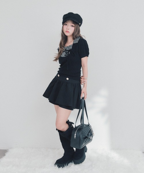 OLIVE des OLIVE(オリーブデオリーブ)の「シャツレイヤードケーブルトップス(ニット/セーター・レディース・ブラック/ブラウン/ピンク/ベージュ系その他・FREE)」の5枚目の写真