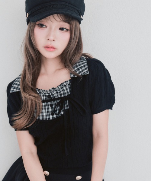 OLIVE des OLIVE(オリーブデオリーブ)の「シャツレイヤードケーブルトップス(ニット/セーター・レディース・ブラック/ブラウン/ピンク/ベージュ系その他・FREE)」の14枚目の写真