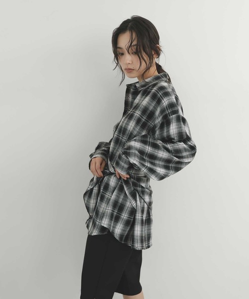 hellam(へラム)の「スカーフ付きネルチェックシャツ(シャツ/ブラウス・レディース・ネイビー/ブラウン/ブラック・FREE)」の10枚目の写真