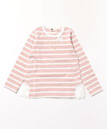 KP | ボーダー後ろ裾フリル長袖Tシャツ(Tシャツ/カットソー)