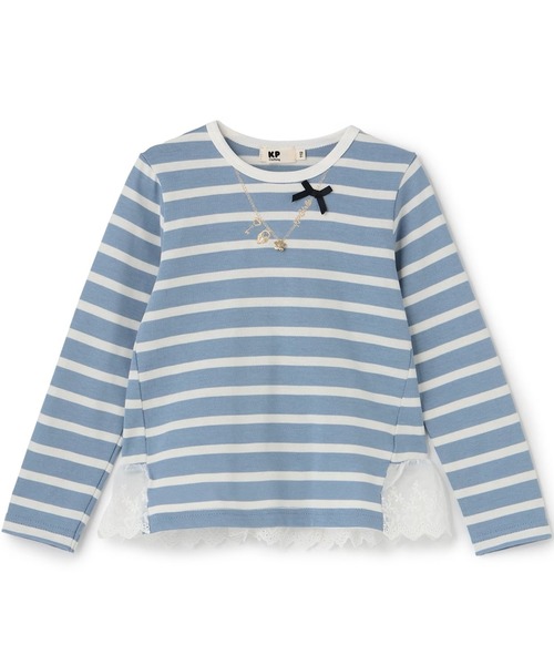 KP（ケーピー）の「ボーダー後ろ裾フリル長袖Ｔシャツ（Tシャツ/カットソー・キッズ・ピンク/サックスブルー・110cm/120cm/130cm/140cm）」の2枚目の写真