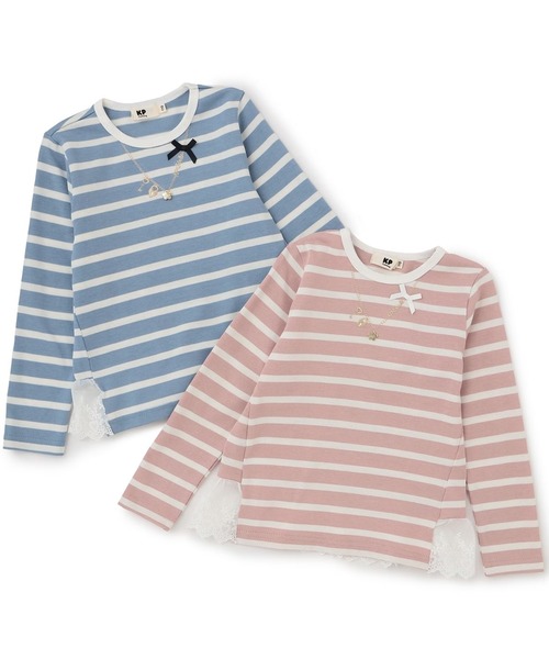 KP（ケーピー）の「ボーダー後ろ裾フリル長袖Ｔシャツ（Tシャツ/カットソー・キッズ・ピンク/サックスブルー・110cm/120cm/130cm/140cm）」の7枚目の写真