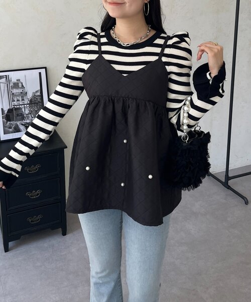 prose verse(プロズヴェール)の「裾パールキルティングビスチェ(キャミソール・レディース・ブラック・LARGE/MEDIUM)」の5枚目の写真