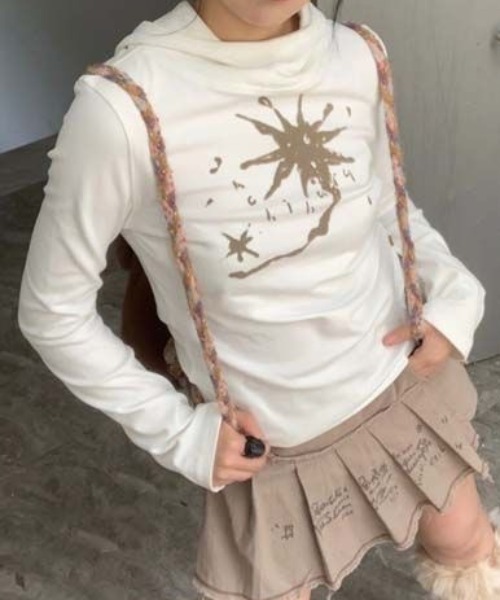 SHERU(シェル)の「タートルネックトップス ネル起毛(Tシャツ/カットソー・レディース・ブラック/ホワイト・M)」の2枚目の写真