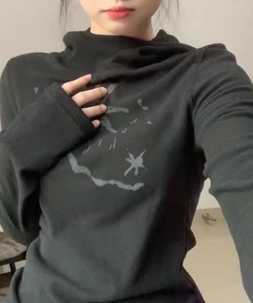 SHERU(シェル)の「タートルネックトップス ネル起毛(Tシャツ/カットソー・レディース・ブラック/ホワイト・M)」の8枚目の写真