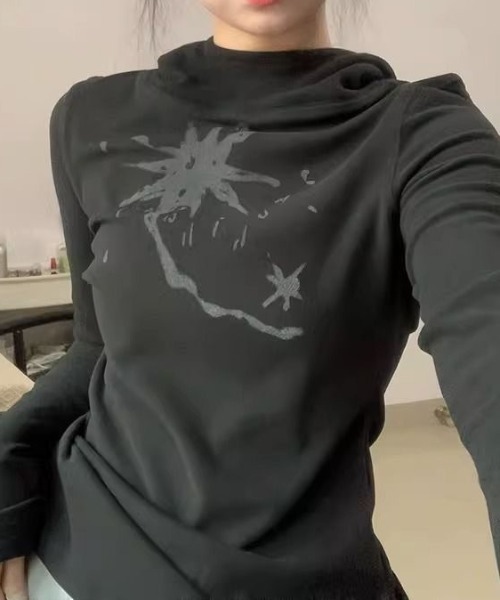 SHERU(シェル)の「タートルネックトップス ネル起毛(Tシャツ/カットソー・レディース・ブラック/ホワイト・M)」の9枚目の写真