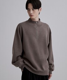 【吸湿発熱】ミラノリブハーフジップニット