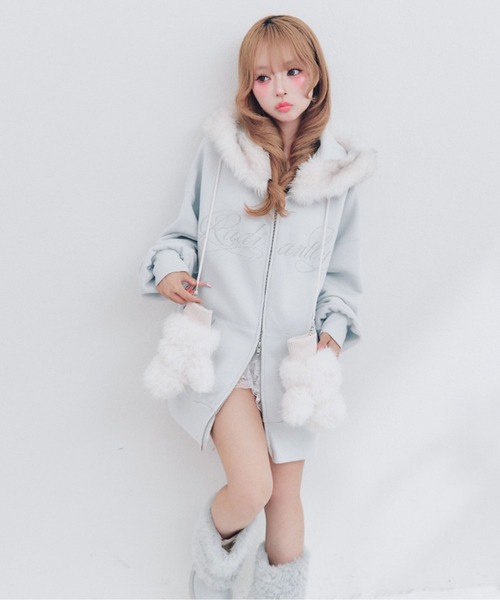 OLIVE des OLIVE(オリーブデオリーブ)の「フードファーパーカー(パーカー・レディース・サックスブルー/ピンク/トップグレー/オフホワイト/ブラック・FREE)」の10枚目の写真