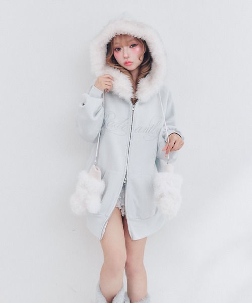 OLIVE des OLIVE(オリーブデオリーブ)の「フードファーパーカー(パーカー・レディース・サックスブルー/ピンク/トップグレー/オフホワイト/ブラック・FREE)」の16枚目の写真