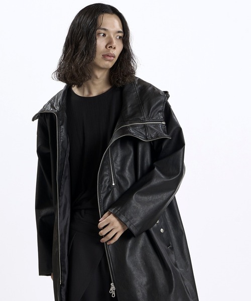 NO ID.(ノーアイディ)の「【NO ID.】Synthetic Leather Double Zip Mods Coat / シンセティック レザー ダブル ジップ モッズ コート(モッズコート・メンズ・ブラック系その他/ブラック・ONE)」の13枚目の写真