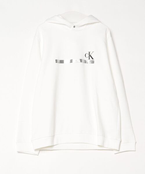 Calvin Klein(カルバン・クライン)の「Calvin Klein カルバンクライン/ 裏起毛 モノグラム スウェット プルパーカー LS FOIL STRIPE PULLOVER HOODIE(パーカー・メンズ・ホワイト/ブラック・L/S/XL)」の1枚目の写真