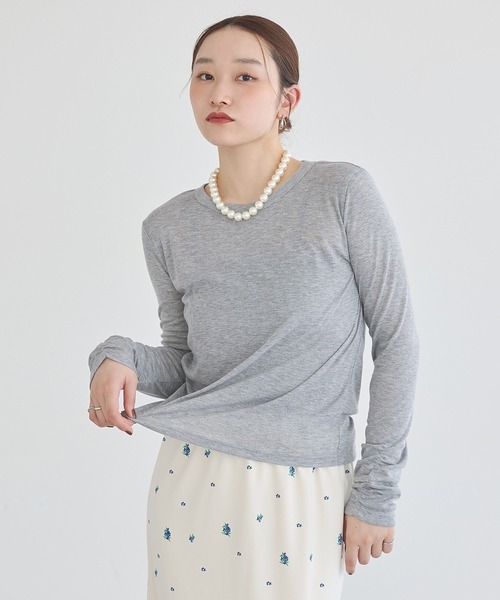 earth music&ecology(アースミュージックアンドエコロジー)の「シアーフライストップス(Tシャツ/カットソー・レディース・グレー/ブラウン/オフホワイト/ブラック・FREE)」の7枚目の写真
