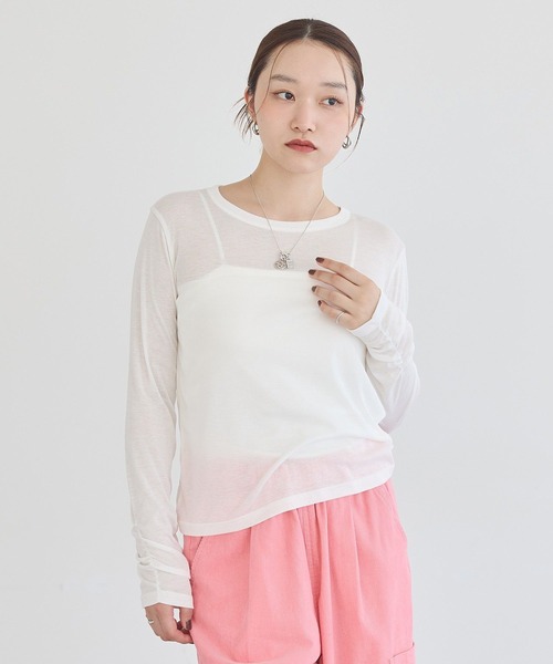 earth music&ecology(アースミュージックアンドエコロジー)の「シアーフライストップス(Tシャツ/カットソー・レディース・グレー/ブラウン/オフホワイト/ブラック・FREE)」の11枚目の写真