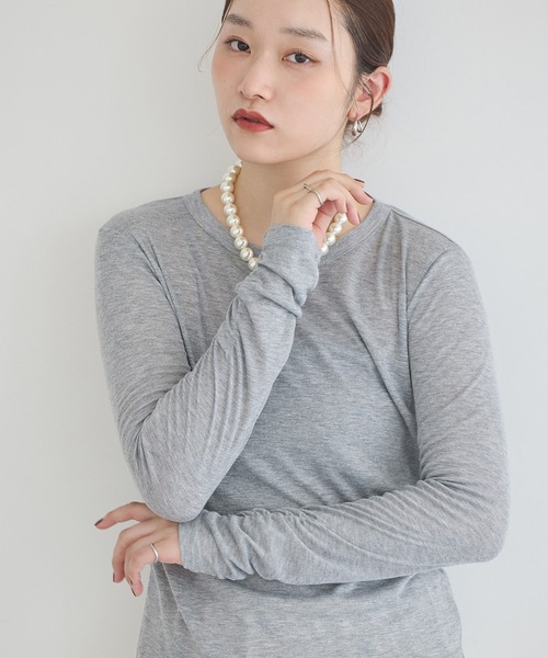earth music&ecology(アースミュージックアンドエコロジー)の「シアーフライストップス(Tシャツ/カットソー・レディース・グレー/ブラウン/オフホワイト/ブラック・FREE)」の5枚目の写真