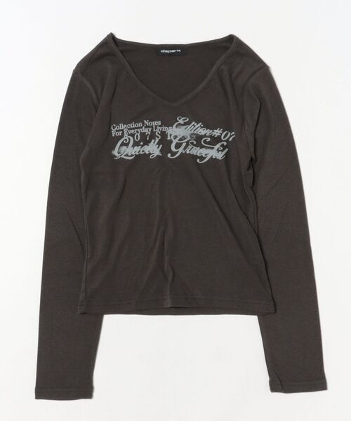 dispark（ディスパーク）の「DISPARK/【26年秋冬新作】グランジVネックトップ（Tシャツ/カットソー・レディース・ホワイト/チャコールグレー・FREE）」の2枚目の写真