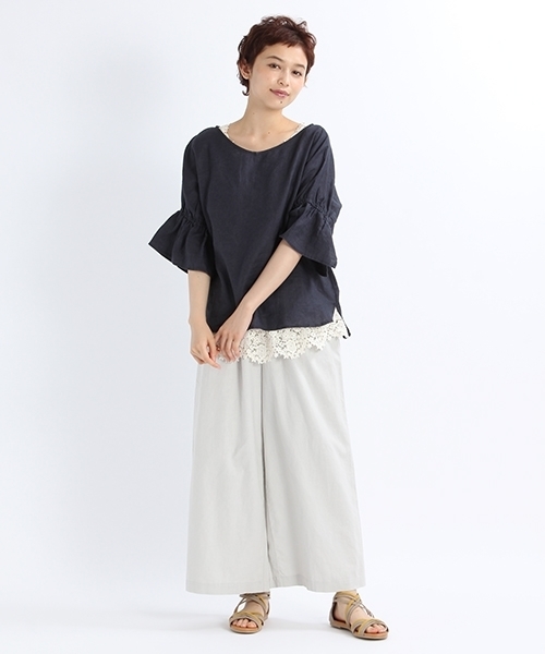 studio CLIP（スタディオクリップ）の「コットンリネンクロスワイドパンツ（その他パンツ・レディース・カーキ/ネイビー/ライトグレー・LARGE/MEDIUM）」の4枚目の写真