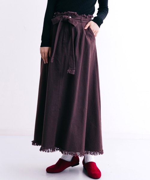 MERLOT（メルロー）の「ウエストリボンタックスカート654-2527（スカート・レディース・ブラウン/ベージュ/ブラック・FREE）」の3枚目の写真