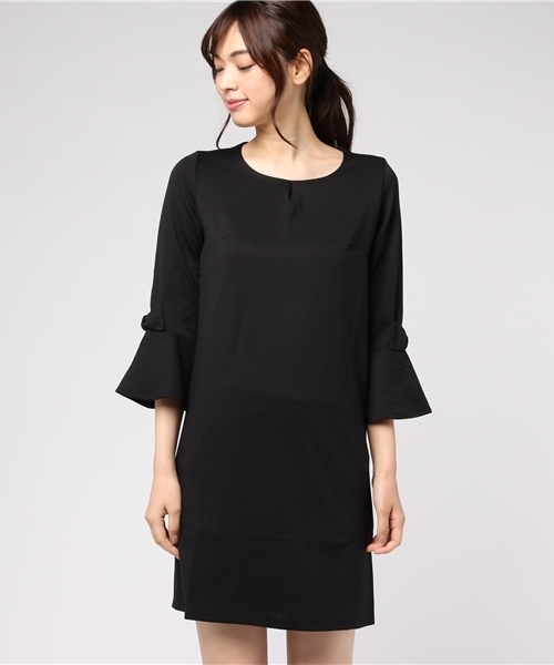 GeeRA（ジーラ）の「ポンチ素材リボンデザインスリーブワンピース（ワンピース・レディース・ブラック/ボルドー/ブルー系その他/ストライプ・SMALL/MEDIUM/LARGE/X-LARGE）」の7枚目の写真