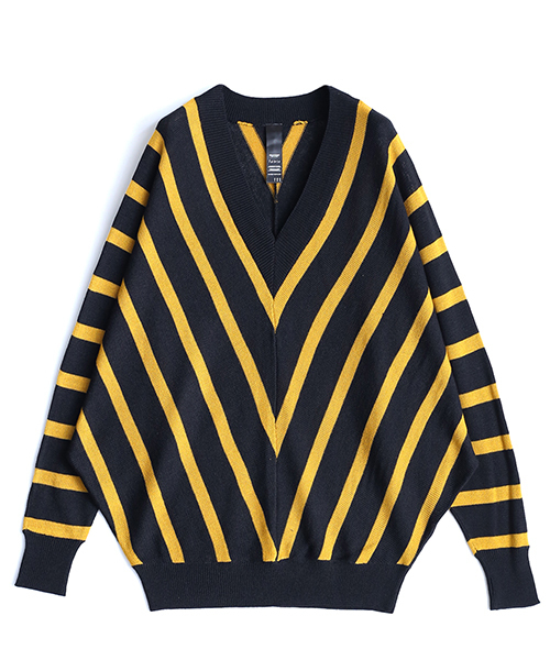 SHAREEF（シャリーフ）の「BIAS STRIPE DOLMAN P/O（ニット/セーター・メンズ・ピンク系その他/ホワイト/イエロー・1/2）」の3枚目の写真