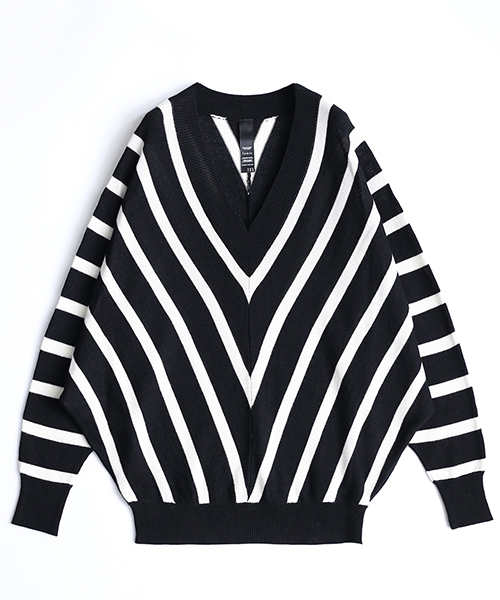 SHAREEF（シャリーフ）の「BIAS STRIPE DOLMAN P/O（ニット/セーター・メンズ・ピンク系その他/ホワイト/イエロー・1/2）」の4枚目の写真