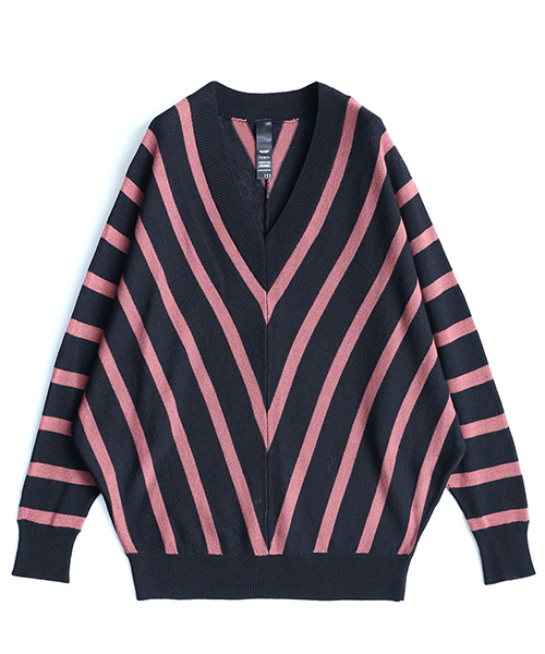 SHAREEF（シャリーフ）の「BIAS STRIPE DOLMAN P/O（ニット/セーター・メンズ・ピンク系その他/ホワイト/イエロー・1/2）」の5枚目の写真