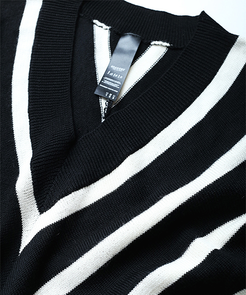 SHAREEF（シャリーフ）の「BIAS STRIPE DOLMAN P/O（ニット/セーター・メンズ・ピンク系その他/ホワイト/イエロー・1/2）」の8枚目の写真