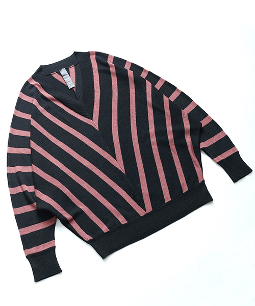 SHAREEF（シャリーフ）の「BIAS STRIPE DOLMAN P/O（ニット/セーター・メンズ・ピンク系その他/ホワイト/イエロー・1/2）」の13枚目の写真
