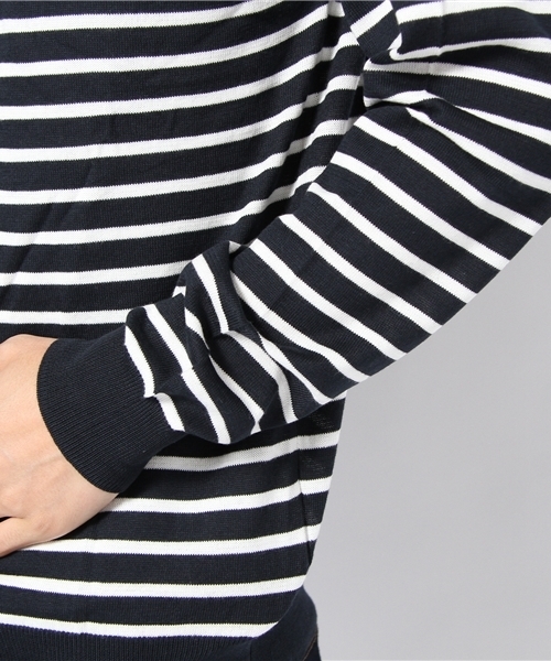NANO universe（ナノユニバース）の「コットンハイゲージボーダーニットUネック（ニット/セーター・メンズ・ホワイト/ネイビー/ブラック・SMALL/MEDIUM/LARGE）」の7枚目の写真